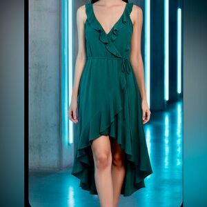Bar III Asymmetrical Green Dress with Ruffles